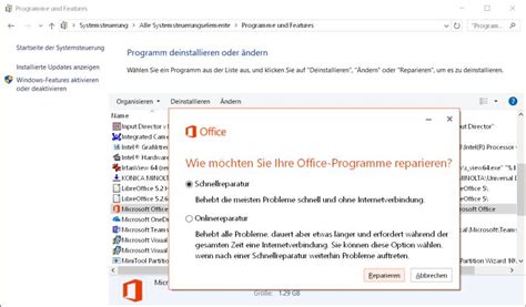 office über systemsteuerung reparieren.